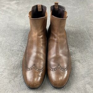 Hogan Men's Brown Leather‎ Wingtip Chelsea Boots Size 10.5 Made in Italy